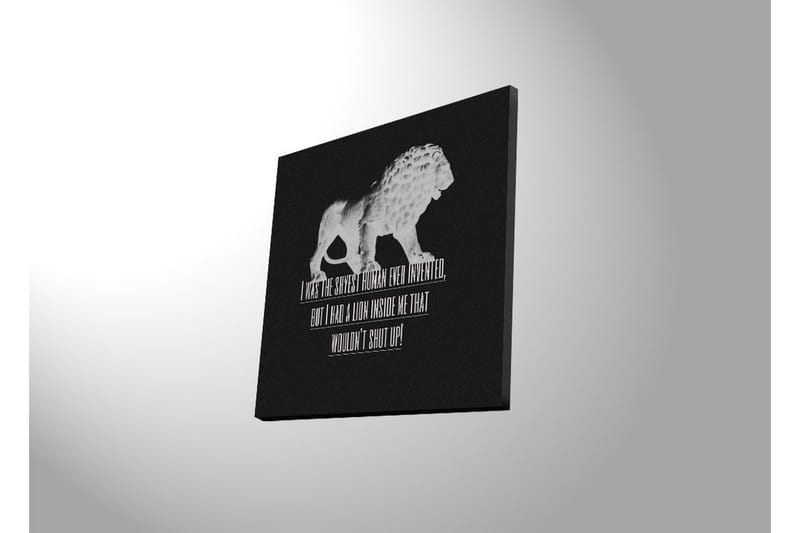 Canvastavla med LED-belysning 40x40 cm - Vit lejonfigur mot svart bakgrund med inspirerande text - Vit / Svart - Inredning - Tavlor & posters - Canvastavla