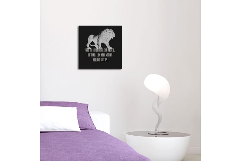 Canvastavla med LED-belysning 40x40 cm - Vit lejonfigur mot svart bakgrund med inspirerande text - Vit / Svart - Inredning - Tavlor & posters - Canvastavla