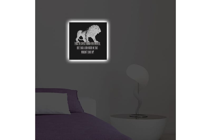 Canvastavla med LED-belysning 40x40 cm - Vit lejonfigur mot svart bakgrund med inspirerande text - Vit / Svart - Inredning - Tavlor & posters - Canvastavla