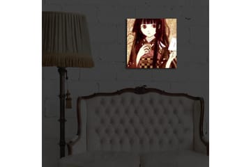 Canvastavla med LED-belysning 40x40 cm - Porträtt av en ung kvinna i traditionell klädsel med en kopp och ett brev i handen - Mörkröd / Beige / Svart - Inredning - Tavlor & posters - Canvastavla