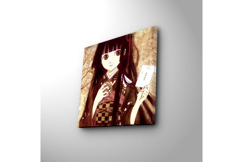 Canvastavla med LED-belysning 40x40 cm - Porträtt av en ung kvinna i traditionell klädsel med en kopp och ett brev i handen - Mörkröd / Beige / Svart - Inredning - Tavlor & posters - Canvastavla