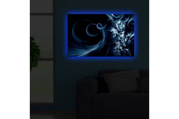 Canvastavla med LED-belysning 45x70 cm - Abstrakt komposition med svarta och blåa svirls - Mörkblå / Ljusblå / Svart - Inredning - Tavlor & posters - Canvastavla