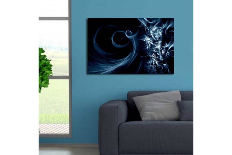 Canvastavla med LED-belysning 45x70 cm - Abstrakt komposition med svarta och blåa svirls - Mörkblå / Ljusblå / Svart - Inredning - Tavlor & posters - Canvastavla