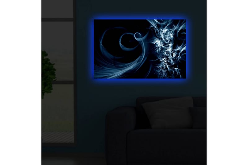 Canvastavla med LED-belysning 45x70 cm - Abstrakt komposition med svarta och blåa svirls - Mörkblå / Ljusblå / Svart - Inredning - Tavlor & posters - Canvastavla