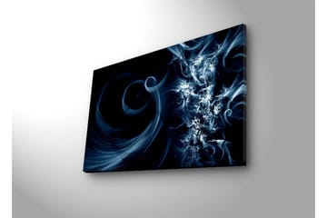 Canvastavla med LED-belysning 45x70 cm - Abstrakt komposition med svarta och blåa svirls - Mörkblå / Ljusblå / Svart - Inredning - Tavlor & posters - Canvastavla