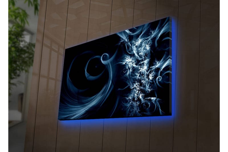 Canvastavla med LED-belysning 45x70 cm - Abstrakt komposition med svarta och blåa svirls - Mörkblå / Ljusblå / Svart - Inredning - Tavlor & posters - Canvastavla