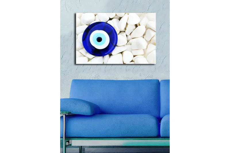 Canvastavla med LED-belysning 45x70 cm - Blå öga mot en bakgrund av vita stenar - Blå / Vit - Inredning - Tavlor & posters - Canvastavla