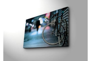 Canvastavla med LED-belysning 45x70 cm - Cykel i stadsmiljö med suddiga ljusreflexer - Svart / Blå / Grå - Inredning - Tavlor & posters - Canvastavla