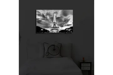 Canvastavla med LED-belysning 45x70 cm - Dramatisk fotobild över upptänt Eiffeltorn i Paris med molnhimmel i svartvit - Svart / Vit - Inredning - Tavlor & posters - Canvastavla