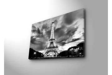 Canvastavla med LED-belysning 45x70 cm - Dramatisk fotobild över upptänt Eiffeltorn i Paris med molnhimmel i svartvit - Svart / Vit - Inredning - Tavlor & posters - Canvastavla