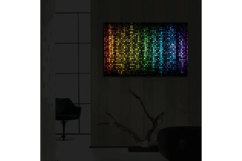 Canvastavla med LED-belysning 45x70 cm - Färgglad abstrakt komposition med prickar i olika nyanser - Svart / Blå / Grön - Inredning - Tavlor & posters - Canvastavla