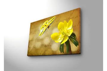 Canvastavla med LED-belysning 45x70 cm - Färgglad fjäril och blomma på en mjukt tonad bakgrund - Gul / Grön / Beige - Inredning - Tavlor & posters - Canvastavla