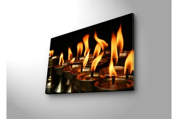 Canvastavla med LED-belysning 45x70 cm - Flammor från oljelampor som sprider värme och ljus - Orange / Guld / Svart - Inredning - Tavlor & posters - Canvastavla