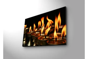 Canvastavla med LED-belysning 45x70 cm - Flammor från oljelampor som sprider värme och ljus - Orange / Guld / Svart - Inredning - Tavlor & posters - Canvastavla