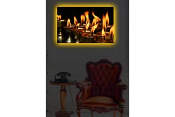 Canvastavla med LED-belysning 45x70 cm - Flammor från oljelampor som sprider värme och ljus - Orange / Guld / Svart - Inredning - Tavlor & posters - Canvastavla