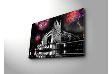 Canvastavla med LED-belysning 45x70 cm - Fyrverkerier över Tower Bridge i svartvitt - Svart / Röd / Blå - Inredning - Tavlor & posters - Canvastavla