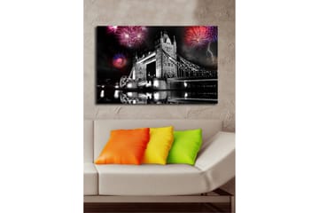 Canvastavla med LED-belysning 45x70 cm - Fyrverkerier över Tower Bridge i svartvitt - Svart / Röd / Blå - Inredning - Tavlor & posters - Canvastavla