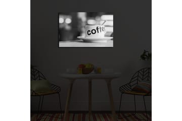 Canvastavla med LED-belysning 45x70 cm - Kopp med texten coffee på en tallrik - Vit / Svart - Inredning - Tavlor & posters - Canvastavla