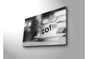 Canvastavla med LED-belysning 45x70 cm - Kopp med texten coffee på en tallrik - Vit / Svart - Inredning - Tavlor & posters - Canvastavla