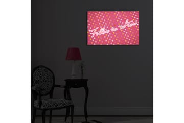 Canvastavla med LED-belysning 45x70 cm - Lekfull komposition med stjärnor och texten Follow the Stars - Rosa / Gul / Vit - Inredning - Tavlor & posters - Canvastavla