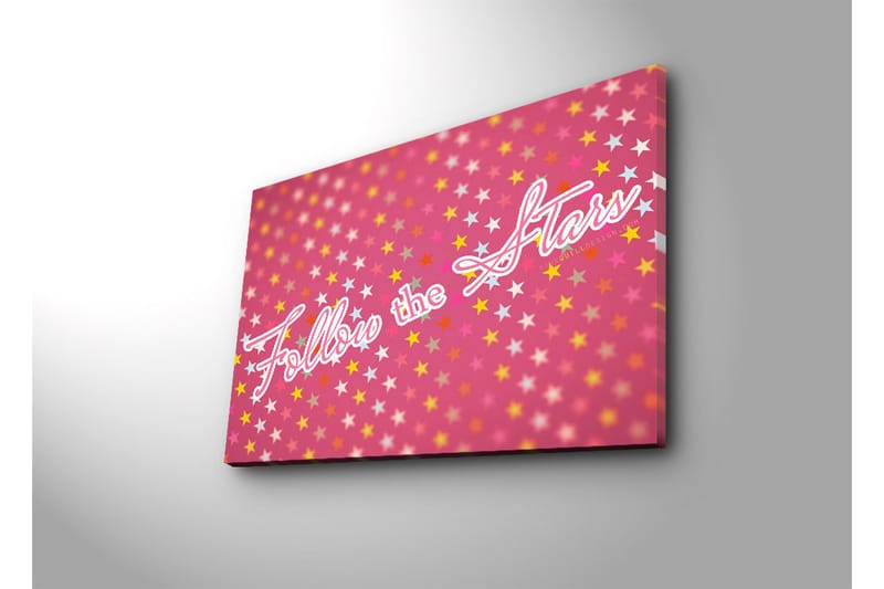 Canvastavla med LED-belysning 45x70 cm - Lekfull komposition med stjärnor och texten Follow the Stars - Rosa / Gul / Vit - Inredning - Tavlor & posters - Canvastavla