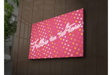 Canvastavla med LED-belysning 45x70 cm - Lekfull komposition med stjärnor och texten Follow the Stars - Rosa / Gul / Vit - Inredning - Tavlor & posters - Canvastavla
