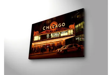 Canvastavla med LED-belysning 45x70 cm - Ljus och livlig teaterfasad i Chicago - Guld / Svart / Vit - Inredning - Tavlor & posters - Canvastavla