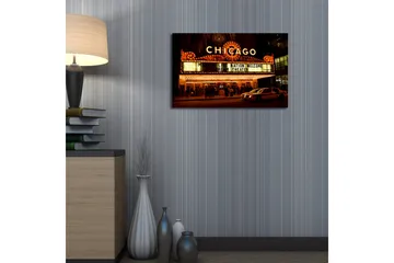 Canvastavla med LED-belysning 45x70 cm - Ljus och livlig teaterfasad i Chicago - Guld / Svart / Vit - Inredning - Tavlor & posters - Canvastavla