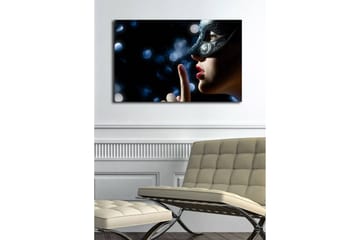 Canvastavla med LED-belysning 45x70 cm - Mystisk kvinna med mask som gör tystnadsgest - Svart / Hudton / Röd - Inredning - Tavlor & posters - Canvastavla