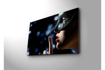 Canvastavla med LED-belysning 45x70 cm - Mystisk kvinna med mask som gör tystnadsgest - Svart / Hudton / Röd - Inredning - Tavlor & posters - Canvastavla