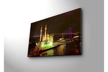 Canvastavla med LED-belysning 45x70 cm - Nattlig stadsbild med en upplyst moské och broar - Grön / Lila / Gul - Inredning - Tavlor & posters - Canvastavla