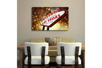 Canvastavla med LED-belysning 45x70 cm - Neonljusskylt med texten LAS VEGAS - Röd / Guld / Blå - Inredning - Tavlor & posters - Canvastavla