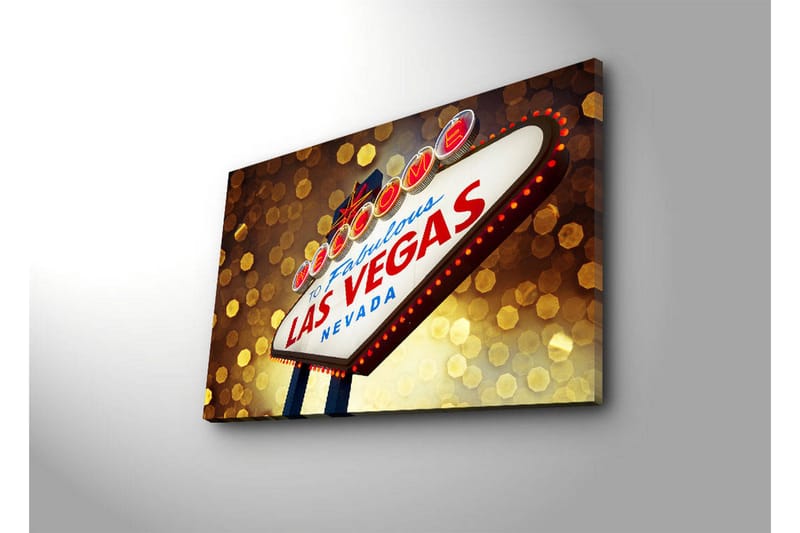 Canvastavla med LED-belysning 45x70 cm - Neonljusskylt med texten LAS VEGAS - Röd / Guld / Blå - Inredning - Tavlor & posters - Canvastavla