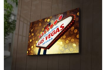 Canvastavla med LED-belysning 45x70 cm - Neonljusskylt med texten LAS VEGAS - Röd / Guld / Blå - Inredning - Tavlor & posters - Canvastavla