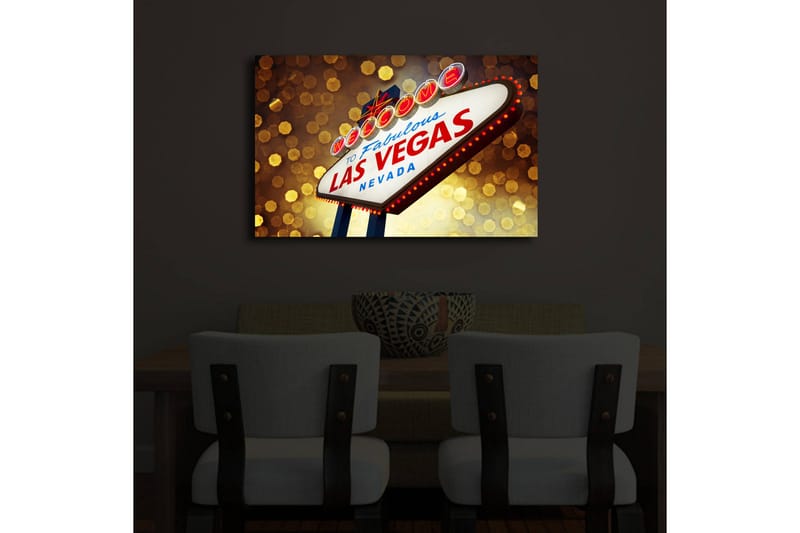 Canvastavla med LED-belysning 45x70 cm - Neonljusskylt med texten LAS VEGAS - Röd / Guld / Blå - Inredning - Tavlor & posters - Canvastavla
