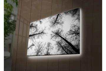 Canvastavla med LED-belysning 45x70 cm - Silhuetter av träd mot en ljus bakgrund - Svart / Vitt - Inredning - Tavlor & posters - Canvastavla