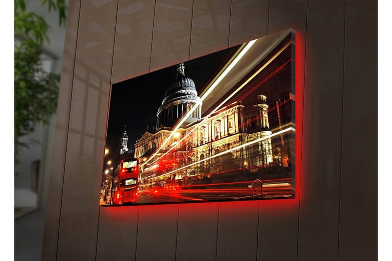 Canvastavla med LED-belysning 45x70 cm - Stadssilhuett med St. Pauls katedral i nattbelysning - Röd / Guld / Svart - Inredning - Tavlor & posters - Canvastavla