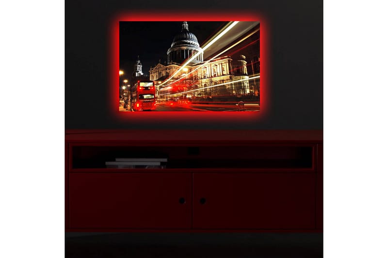 Canvastavla med LED-belysning 45x70 cm - Stadssilhuett med St. Pauls katedral i nattbelysning - Röd / Guld / Svart - Inredning - Tavlor & posters - Canvastavla