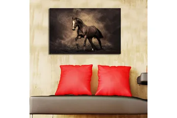 Canvastavla med LED-belysning 45x70 cm - Stolt häst i rörelse - Mörkbrun / Beige / Svart - Inredning - Tavlor & posters - Canvastavla