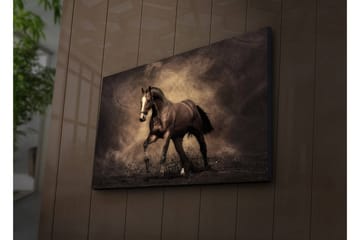 Canvastavla med LED-belysning 45x70 cm - Stolt häst i rörelse - Mörkbrun / Beige / Svart - Inredning - Tavlor & posters - Canvastavla