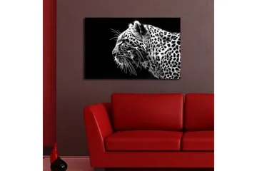 Canvastavla med LED-belysning 45x70 cm - Svartvit leopardprofil med detaljerad pälsstruktur - Svart / Vit - Inredning - Tavlor & posters - Canvastavla