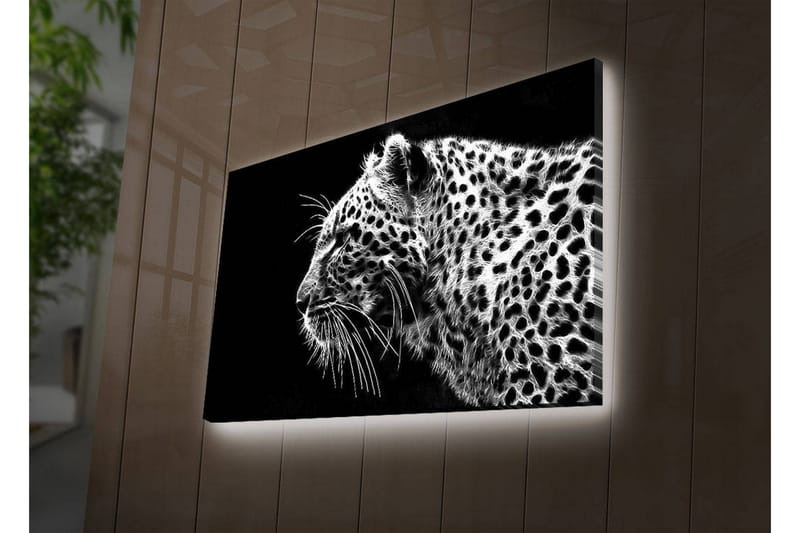 Canvastavla med LED-belysning 45x70 cm - Svartvit leopardprofil med detaljerad pälsstruktur - Svart / Vit - Inredning - Tavlor & posters - Canvastavla