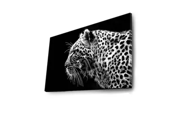 Canvastavla med LED-belysning 45x70 cm - Svartvit leopardprofil med detaljerad pälsstruktur - Svart / Vit - Inredning - Tavlor & posters - Canvastavla
