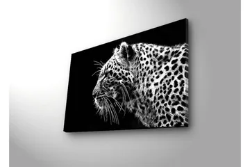 Canvastavla med LED-belysning 45x70 cm - Svartvit leopardprofil med detaljerad pälsstruktur - Svart / Vit - Inredning - Tavlor & posters - Canvastavla