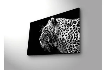 Canvastavla med LED-belysning 45x70 cm - Svartvit leopardprofil med detaljerad pälsstruktur - Svart / Vit - Inredning - Tavlor & posters - Canvastavla