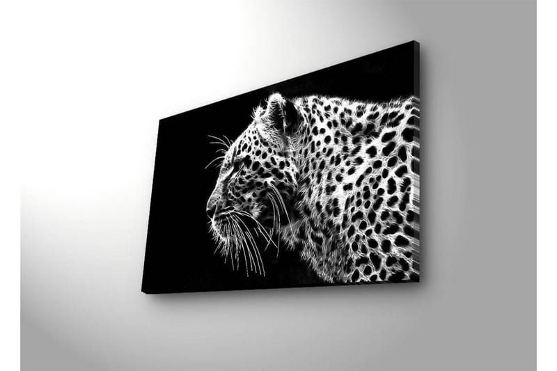 Canvastavla med LED-belysning 45x70 cm - Svartvit leopardprofil med detaljerad pälsstruktur - Svart / Vit - Inredning - Tavlor & posters - Canvastavla