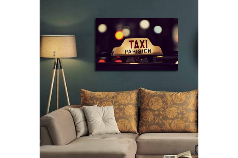 Canvastavla med LED-belysning 45x70 cm - Taxi-skylt med fransk text i stadsmiljö - Gult / Svart / Rött - Inredning - Tavlor & posters - Canvastavla