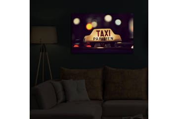 Canvastavla med LED-belysning 45x70 cm - Taxi-skylt med fransk text i stadsmiljö - Gult / Svart / Rött - Inredning - Tavlor & posters - Canvastavla