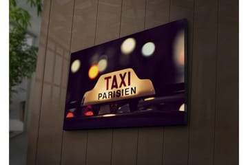 Canvastavla med LED-belysning 45x70 cm - Taxi-skylt med fransk text i stadsmiljö - Gult / Svart / Rött - Inredning - Tavlor & posters - Canvastavla