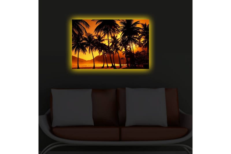 Canvastavla med LED-belysning 45x70 cm - Tropisk solnedgång med palmer i silhuett - Orange / Svart - Inredning - Tavlor & posters - Canvastavla